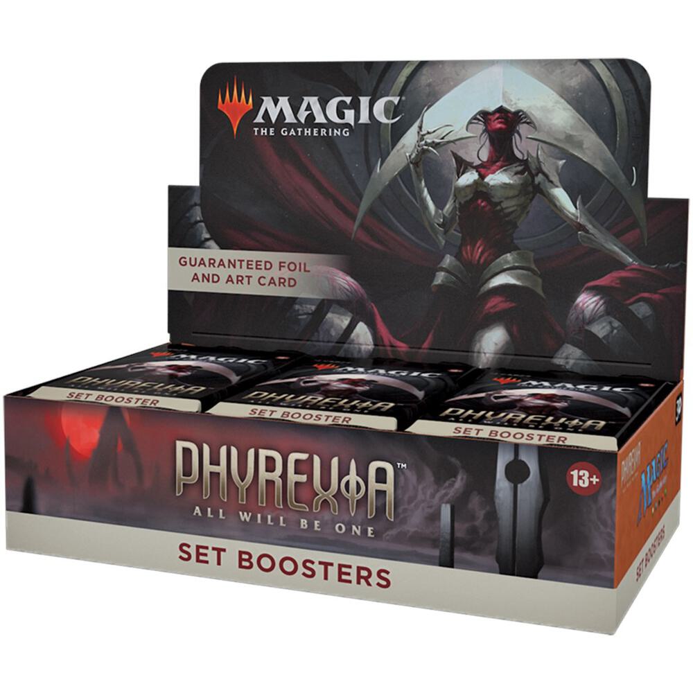 Box of Magic: The Gathering Phyrexia Set Boosters on a white background