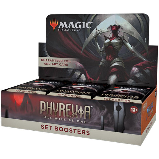Box of Magic: The Gathering Phyrexia Set Boosters on a white background