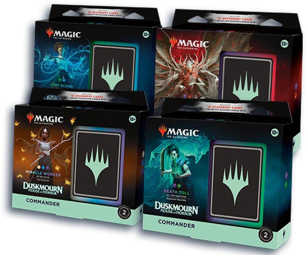 Duskmourn: House of Horror - Commander Deck Display includes 1 of each of the 4 types of Duskmourn: House of Horror Commander Decks.