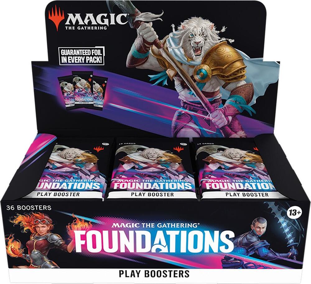 Magic the Gathering Foundations play boosters packaging with character illustration