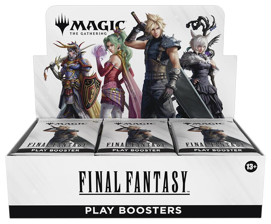 Box of 'Final Fantasy' play boosters featuring characters from 'Magic: The Gathering'.