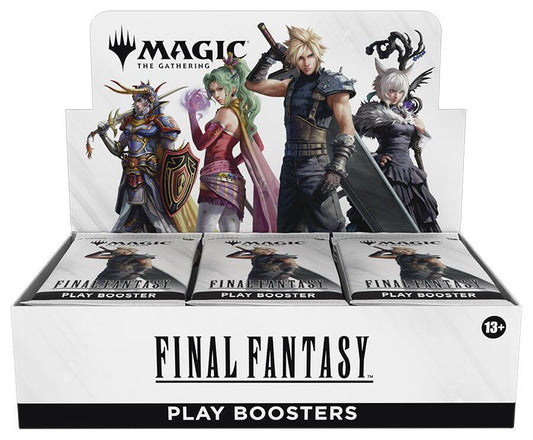 Box of 'Final Fantasy' play boosters featuring characters from 'Magic: The Gathering'.